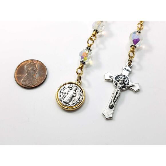 St. Benedict Clear Handmade One Decade Rosary, Clear Swarovski Decade Beads - Picture 6 of 10